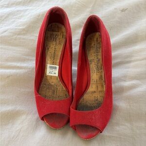 Christian Siriano Vibrant Red Peep Toe Heels